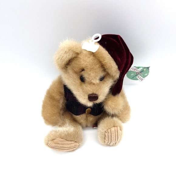 First & Main Minky Holiday Teddy Bear Chirismas Plaid Vest Santa Hat Collectable - Picture 6 of 11